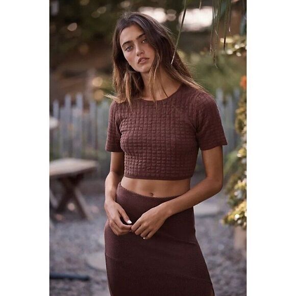 NWT FREE PEOPLE Sz L VIVIENNE SKIRT SET 2 PC CROP TOP & MIDI SKIRT IN BROWN - Picture 3 of 4